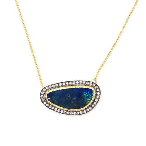 14K Gold, Diamond & Blue Opal Necklace - M7231-Marika-Renee Taylor Gallery