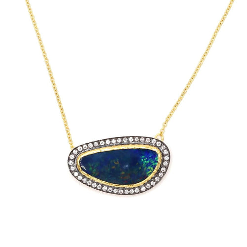 Marika Diamond, Blue Opal & 14k Gold Necklace - M7231-Marika-Renee Taylor Gallery