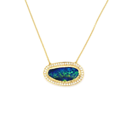 14K Gold, Diamond & Blue Opal Necklace - M7232-Marika-Renee Taylor Gallery