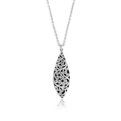 Sterling Silver Granulated & Handcarved Drop Necklace - NB6864-16355-Lois Hill-Renee Taylor Gallery