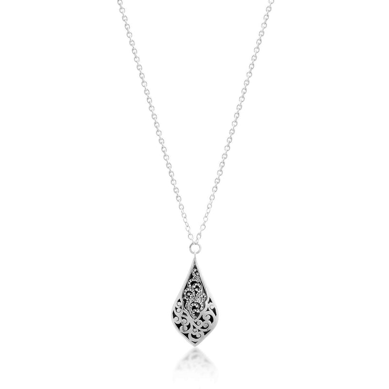 Sterling Silver Classic Medium Granulation & Scroll Carved Double Sided Pendant Necklace - NB6865-16355-Lois Hill-Renee Taylor Gallery