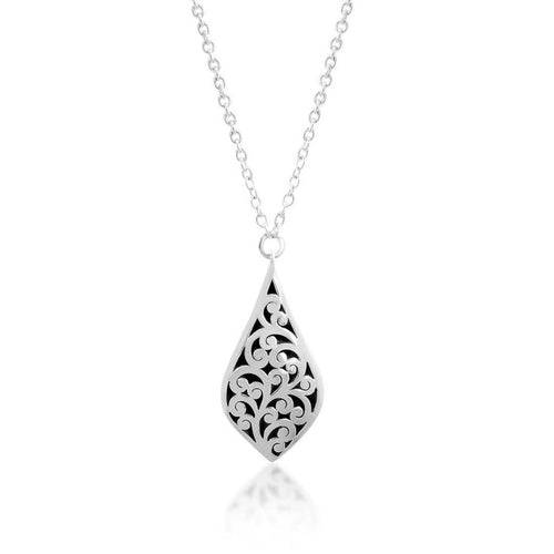 Sterling Silver Classic Medium Granulation & Scroll Carved Double Sided Pendant Necklace - NB6865-16355-Lois Hill-Renee Taylor Gallery