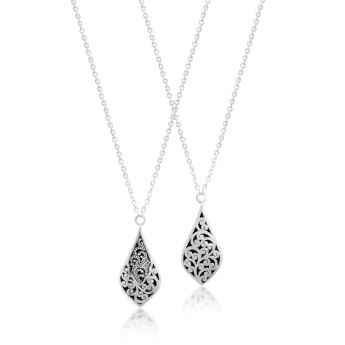 Sterling Silver Classic Medium Granulation & Scroll Carved Double Sided Pendant Necklace - NB6865-16355-Lois Hill-Renee Taylor Gallery