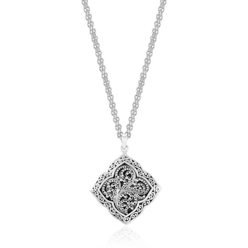 Sterling Silver Classic Granulated/Carved Scroll Pendant Necklace - NB6866-16355-Lois Hill-Renee Taylor Gallery