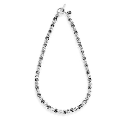 Sterling Silver Classic Carved & Granulated Bead Necklace with Woven Chain - NB6868-18355-Lois Hill-Renee Taylor Gallery