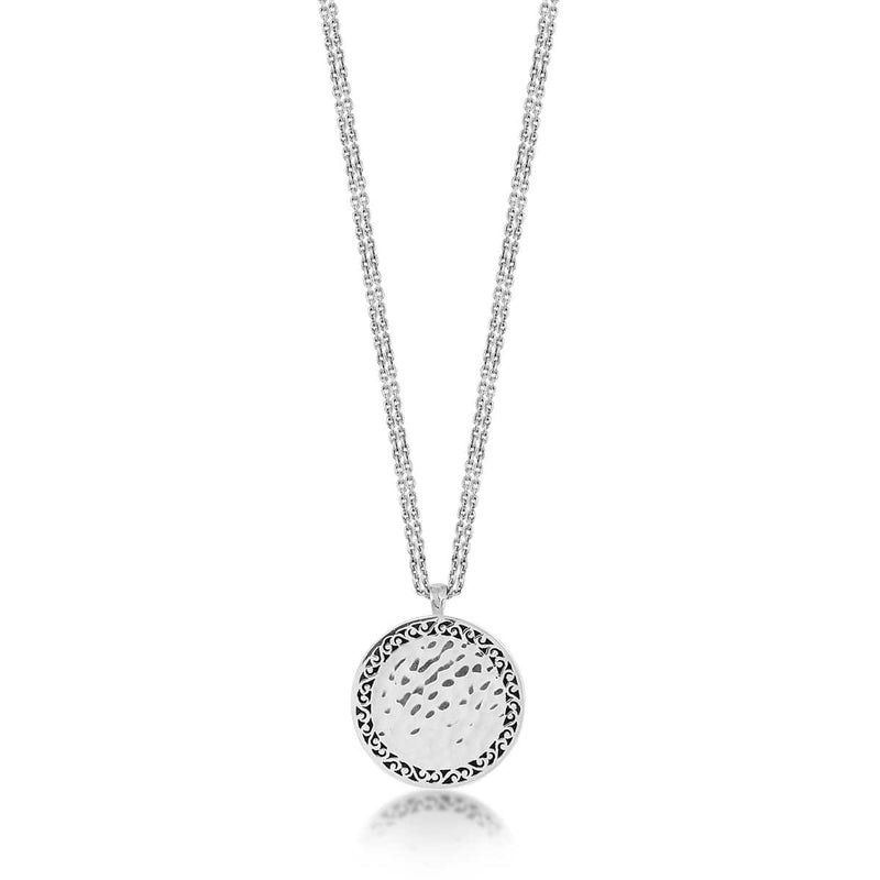 Sterling Silver Classic Reversible Hammered Granulation Round Pendant Necklace - NG6834-18236-Lois Hill-Renee Taylor Gallery