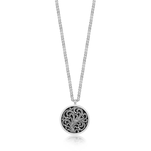 Sterling Silver Classic Reversible Hammered Granulation Round Pendant Necklace - NG6834-18236-Lois Hill-Renee Taylor Gallery