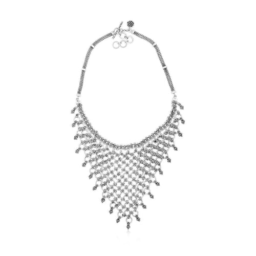 Sterling Silver Classic Granulated Bib Necklace - NP8155-15448-Lois Hill-Renee Taylor Gallery
