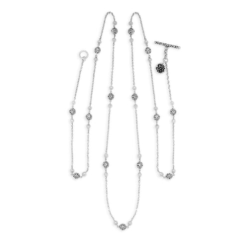 Sterling Silver Classic Carved & Hammered Bead Station Necklace - NU7239-38118-Lois Hill-Renee Taylor Gallery