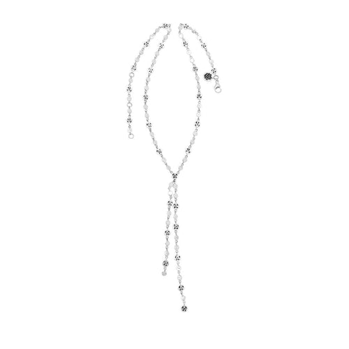 Sterling Silver Classic Alternating Flat Carved Scroll & Hammered Disk Double Lariat Necklace - NU7332-18148-Lois Hill-Renee Taylor Gallery