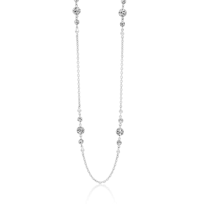 Sterling Silver Classic Carved Bead Station Necklace - NU7343-36148-Lois Hill-Renee Taylor Gallery