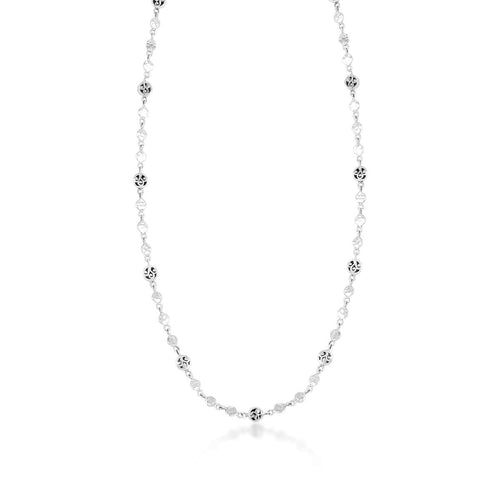Sterling Silver Classic Flat Carved Scroll & Hammered Disk Necklace - NU7344-38148-Lois Hill-Renee Taylor Gallery