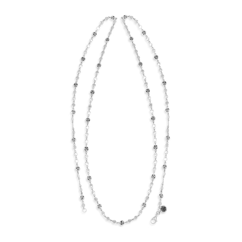 Sterling Silver Classic Flat Carved Scroll & Hammered Disk Necklace - NU7344-38148-Lois Hill-Renee Taylor Gallery