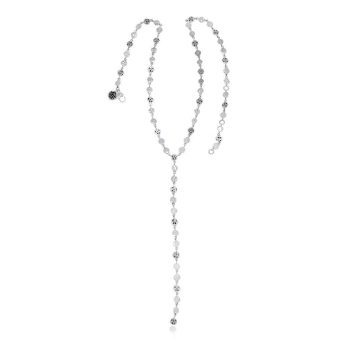 Sterling Silver Classic Alternating Flat Carved Scroll & Hammered Disk Lariat Necklace -NU7359-18148-Lois Hill-Renee Taylor Gallery