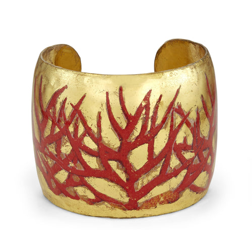 Red Coral 2" Gold Cuff - OC104-Evocateur-Renee Taylor Gallery