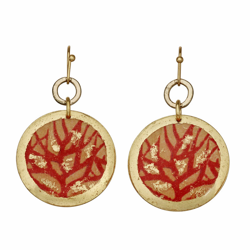 Red Coral Disc Earrings - OC405-Evocateur-Renee Taylor Gallery