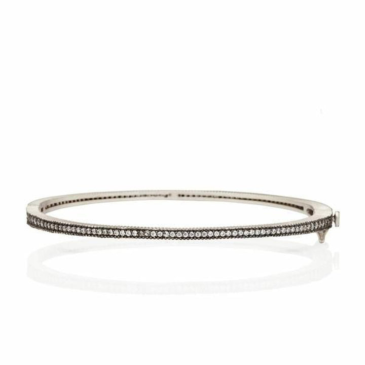 Signature The Classic Pavé Hinge Bangle in Black Gold and Platinum on Sterling Silver - YRZB080047B-HG-Freida Rothman-Renee Taylor Gallery