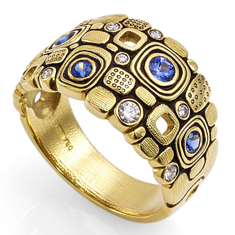 18K Little Windows Blue Sapphire & Diamond Dome Ring - R-101S-Alex Sepkus-Renee Taylor Gallery
