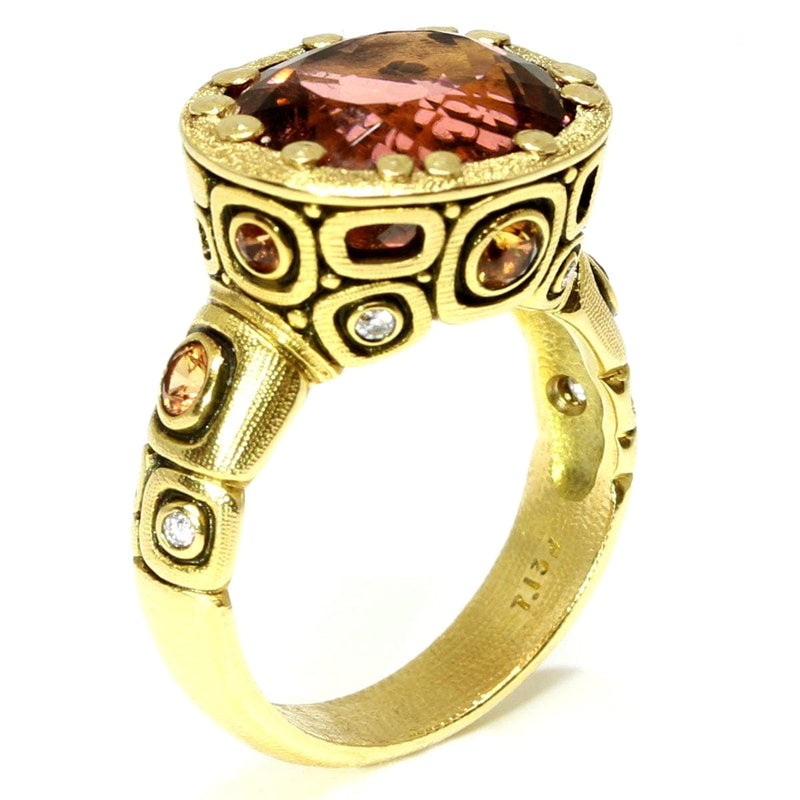 18K Little Windows Peach Tourmaline, Sapphire & Diamond Ring - R-108S-Alex Sepkus-Renee Taylor Gallery