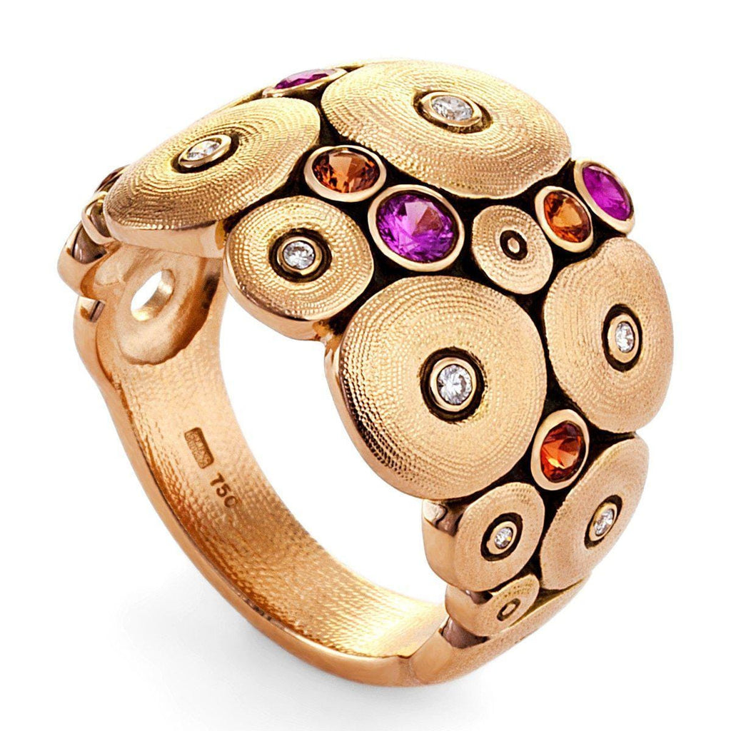 18K Orchard Orange Pink Mix Sapphire & Diamond Ring - R-111RS-Alex Sepkus-Renee Taylor Gallery