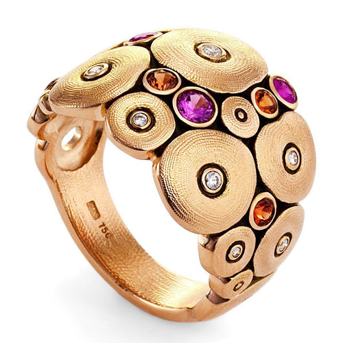 18K Orchard Orange Pink Mix Sapphire & Diamond Ring - R-111RS-Alex Sepkus-Renee Taylor Gallery
