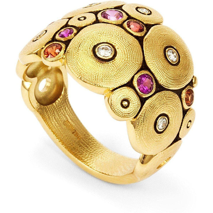 18K Orchard Orange Pink Mix Sapphire & Diamond Ring - R-111S-Alex Sepkus-Renee Taylor Gallery