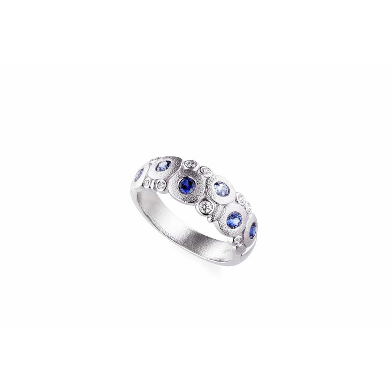 Platinum Candy Blue Sapphire & Diamond Dome Ring - R-122PS-Alex Sepkus-Renee Taylor Gallery