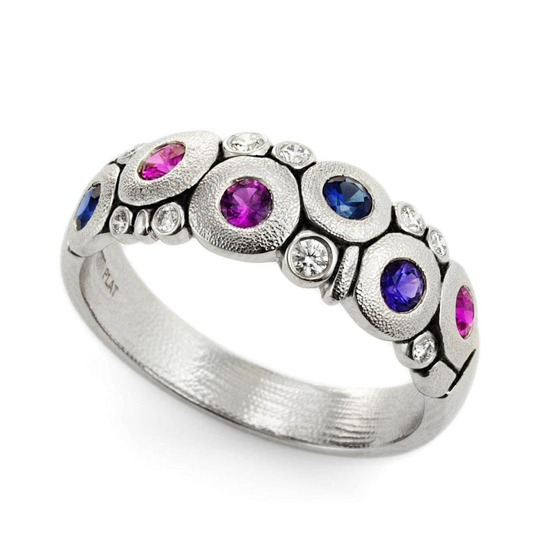 Platinum Candy Blue Pink Mix Sapphire & Diamond Dome Ring - R-122PS-Alex Sepkus-Renee Taylor Gallery