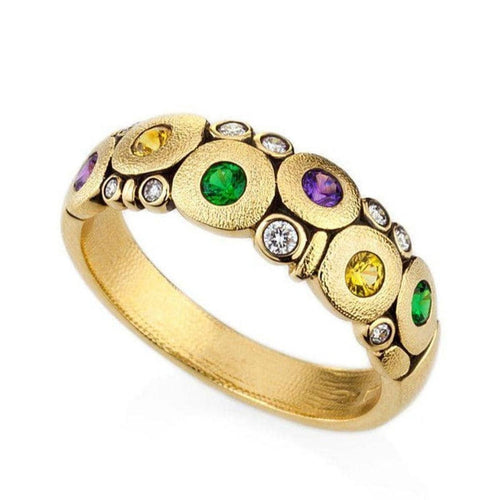 18K "Candy" Mardi Gras Mix Sapphire & Diamond Dome Ring - R-122S-Alex Sepkus-Renee Taylor Gallery