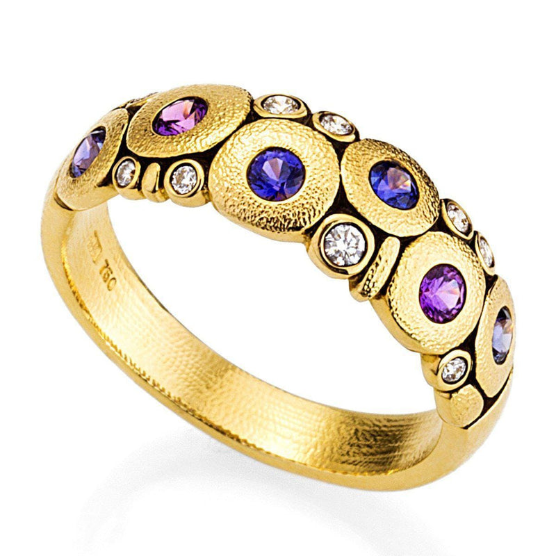 18K Candy Pink Purple Mix Sapphire & Diamond Dome Ring - R-122S-Alex Sepkus-Renee Taylor Gallery