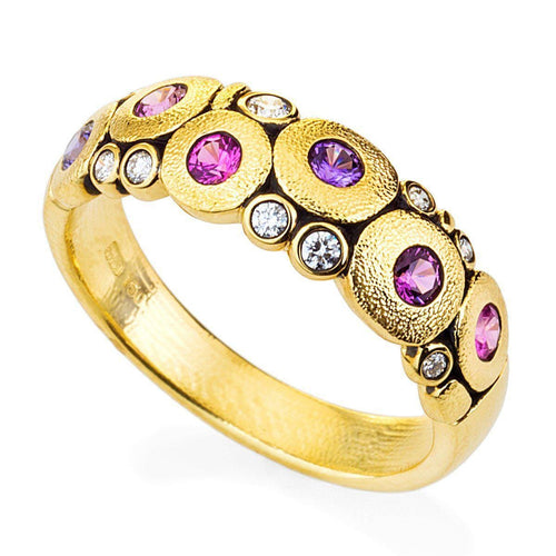 18K "Candy" Pink Purple Mix Sapphire & Diamond Dome Ring - R-122S-Alex Sepkus-Renee Taylor Gallery