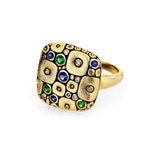 18K Soft Mosaic Blue Green Mix Sapphire Tsavorite & Diamond Ring - R-138S-Alex Sepkus-Renee Taylor Gallery