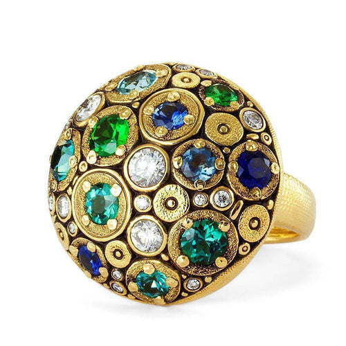 18K Blooming Hill Blue Green Mix Sapphire & Diamond Ring - R-145S-Alex Sepkus-Renee Taylor Gallery