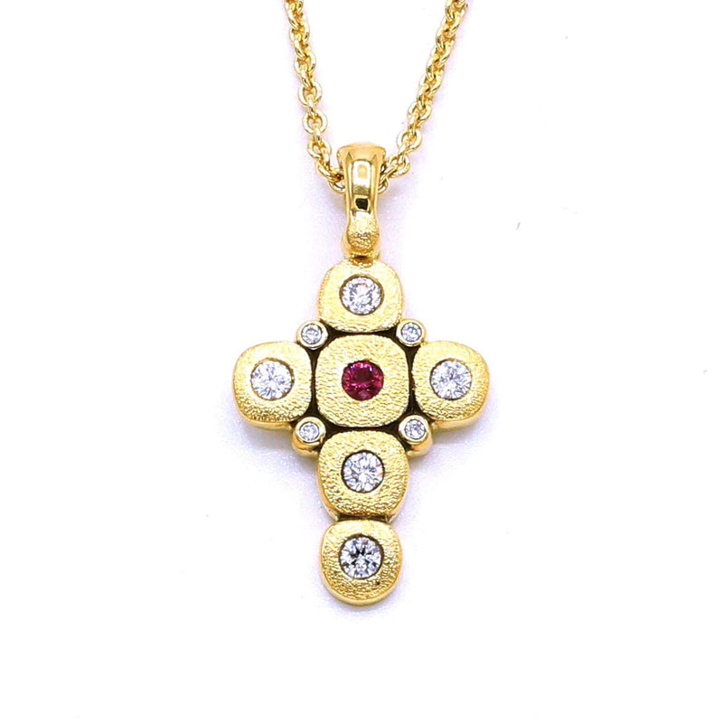 18K Candy Ruby & Diamond Cross Pendant - M-55S-Ruby-Alex Sepkus-Renee Taylor Gallery