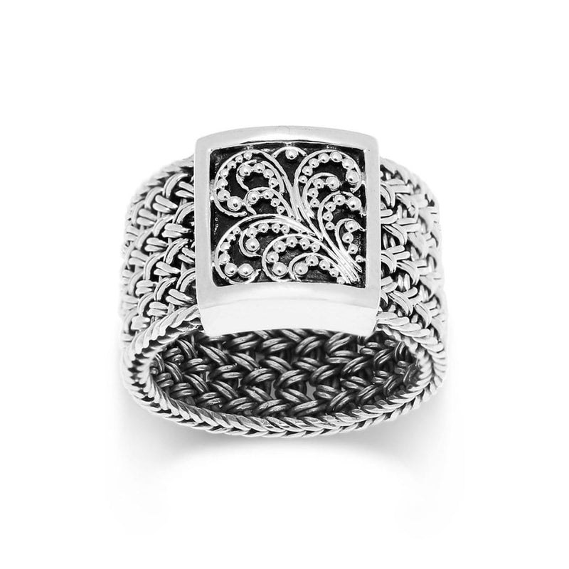 Sterling Silver Classic Woven Textile & Granulation Ring - RP4008-Lois Hill-Renee Taylor Gallery