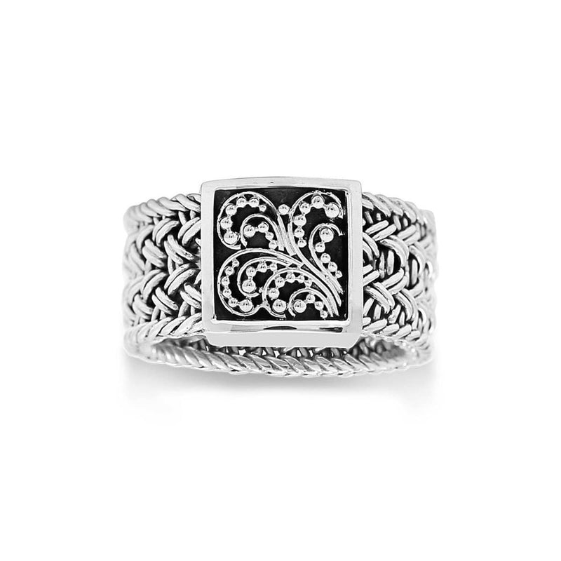 Sterling Silver Classic Woven Textile & Granulation Ring - RP4014-Lois Hill-Renee Taylor Gallery