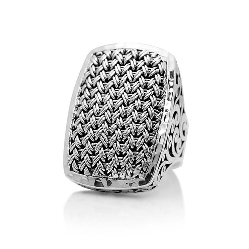 Sterling Silver Classic Woven Textile Ring - RU1106-Lois Hill-Renee Taylor Gallery
