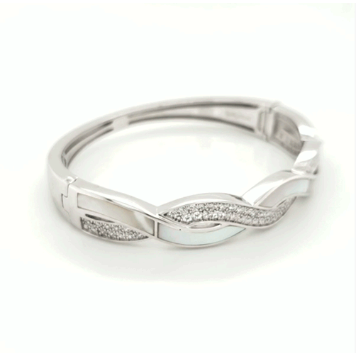 Pirouette White Mother-of-Pearl & White Bangle-Belle Etoile-Renee Taylor Gallery