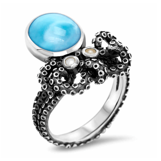 Octopus White Sapphire Ring - Rocto01-00-Marahlago Larimar-Renee Taylor Gallery