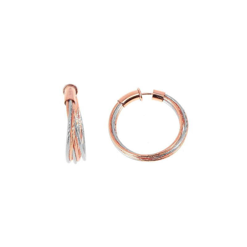 DNA Spring Mixed Metal Small Hoop Rhodium & Rose Gold Earrings - WDNAO201-Pesavento-Renee Taylor Gallery