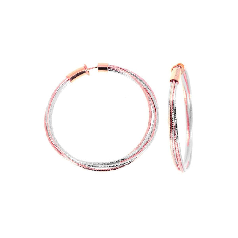 DNA Spring Mixed Metal Medium Hoop Rhodium & Rose Gold Earrings - WDNAO202-Pesavento-Renee Taylor Gallery