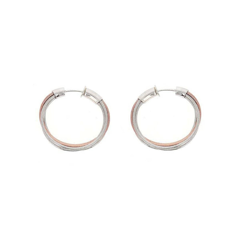 DNA Mixed Metal Spring Mini Hoop Rhodium & Rose Gold Earrings - WDNAO221-Pesavento-Renee Taylor Gallery