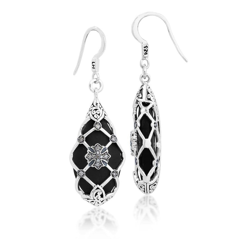 Sterling Silver Brown Diamond & Onyx Earrings - XEC262-FHD55-Lois Hill-Renee Taylor Gallery