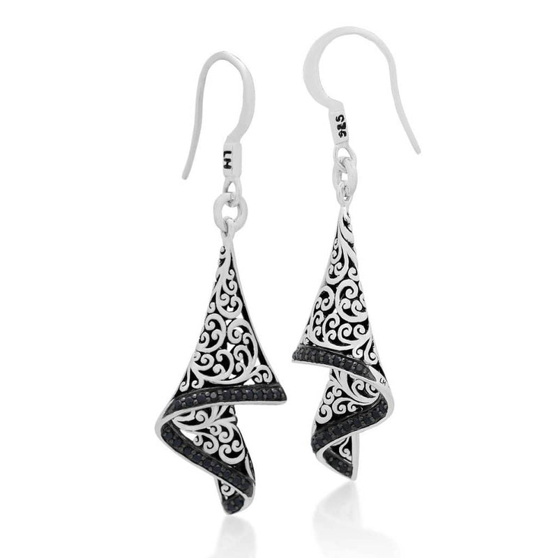 Sterling Silver Black Sapphire Drop Earrings - XEU308-FHBS5-Lois Hill-Renee Taylor Gallery