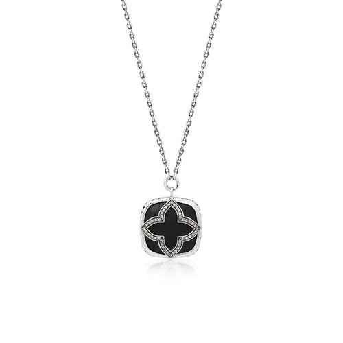 Sterling Silver Brown Diamond & Black Onyx Cushion Square Necklace - XNC254-16D55-Lois Hill-Renee Taylor Gallery