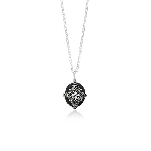 Sterling Silver Brown Diamond & Black Onyx Cross Pendant Necklace - XNU1242-18D27-Lois Hill-Renee Taylor Gallery