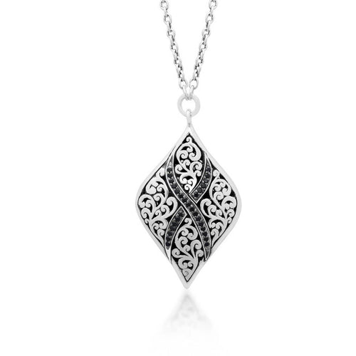 Sterling Silver Black Sapphire Pendant Necklace - XNU288-16BS5-Lois Hill-Renee Taylor Gallery