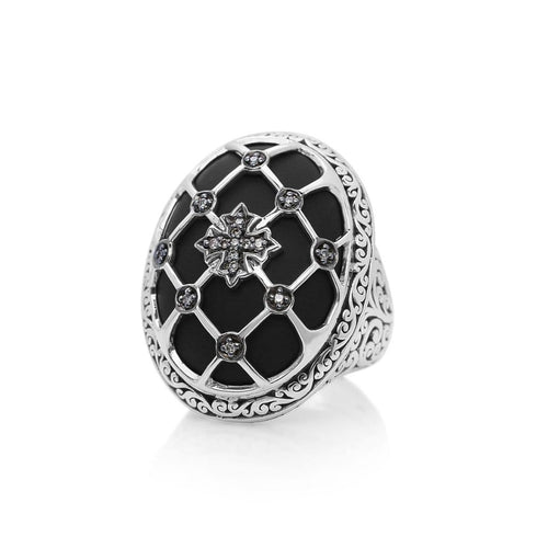 Sterling Silver Brown Diamond & Black Onyx Oval Statement Ring - XRC256-Lois Hill-Renee Taylor Gallery