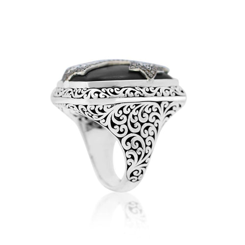 Sterling Silver Brown Diamond & Black Onyx Cross Statement Ring - XRC257-Lois Hill-Renee Taylor Gallery