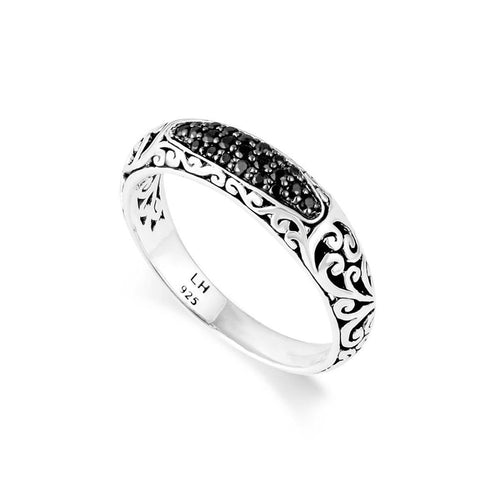 Sterling Silver Black Sapphire Classic Signature Scroll Slim Band Ring - XRU271-Lois Hill-Renee Taylor Gallery